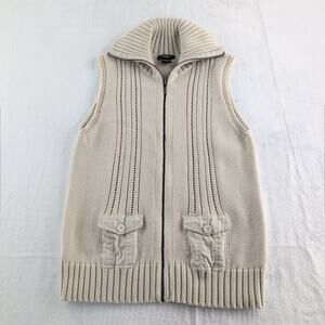 Vintage Eddie Bauer Ivory Knit Vest Wide Collar CabinCore Tonal Women's Large